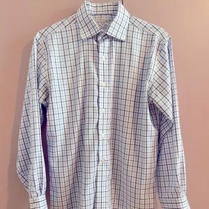Lorenzo Uomo Button Down Shirt Size 15.5 32-33 (Trim Fit) Blue & White